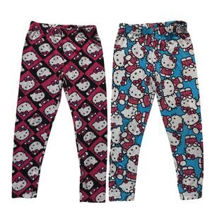 Hello Kitty Girls Long Leggings size 4 Pink & Blue Set of 2 Cute Print Stretchy